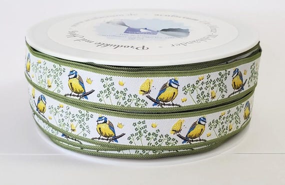 DANIELA DRESCHER Birds Jacquard Ribbon Trim 5/8" wide (16mm) From Germany, "Tit Prince"