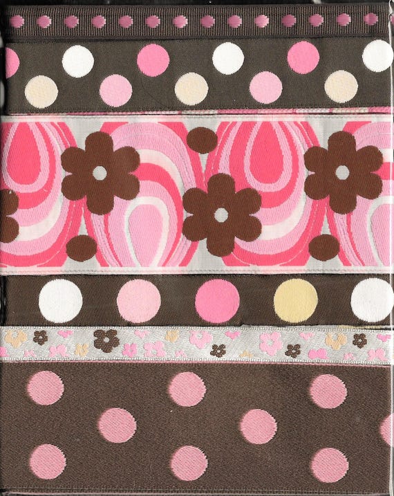 RIBBON PAK-08 Jacquard Ribbon Poly Trim (6yds) 1yd length of 6 Designs w/Buttons
