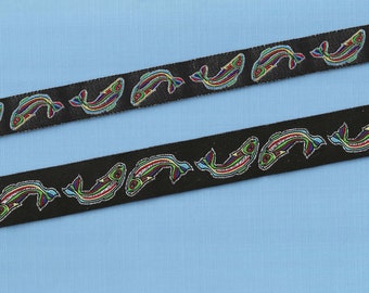 ANIMALS/Water 22-B Jacquard Ribbon Poly Trim Black w/Rainbow Fish Metallic Silver Accents 5/8" (16mm) or 7/8" (22mm) Width/Length Options