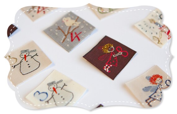 KAFKA G-21-A ADVENT CALENDAR Numbers 1.25" x 1.5" wide Embroidered on Holiday Motif Jacquard Ribbons 39pcs (double digit dates use 2pcs)