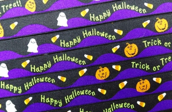HALLOWEEN D-01-A Jacquard Ribbon Poly Trim 3/4" wide (20mm) VINTAGE Black & Purple w/Motifs