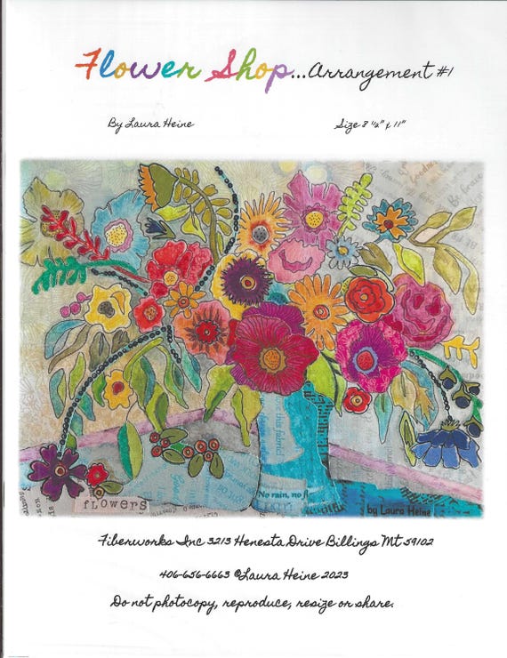 FLOWER SHOP Arrangement #1 Collage Pattern by Laura Heine of Fiberworks, Inc. Small Hanging 8.5"w x 11"h (NEW) Pattern only