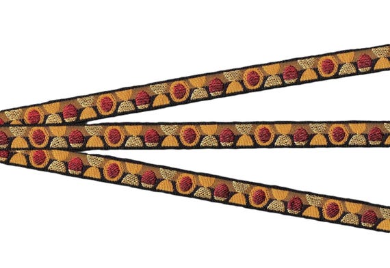 POLKA DOTS B-21-B Jacquard Ribbon Poly Trim 1/2" wide (13mm) RARE Made in France Black, Red/Burg/Gold/Beige Dots & Circles