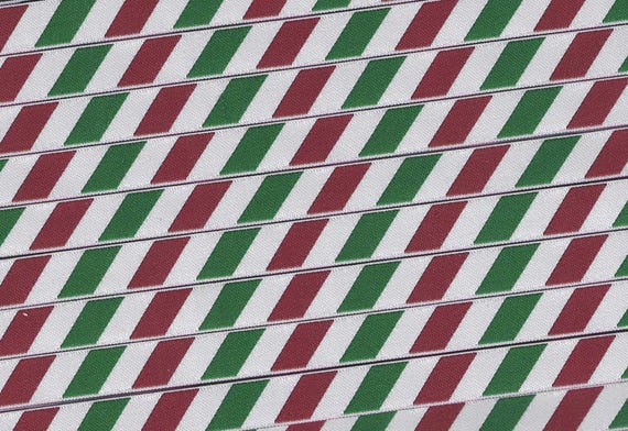 HOLIDAY A-03-A Jacquard Ribbon Poly Trim 1/2" wide (12mm) From Germany, White w/Red & Green Stripes
