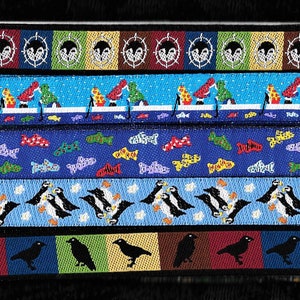Emballage cadeau de rubans de l'Alaska n°4 Ruban jacquard bordure en poly 13 mm (1 yards) 1 yard de chacun des 5 motifs, masques spirituels, pêche sur glace, poisson, macareux, corbeaux
