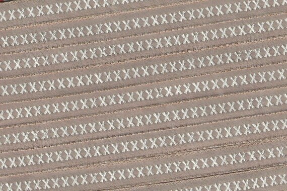 KAFKA A-12/05 Jacquard Ribbon Organic Cotton Woven Trim 7/16" wide (10mm) Beige w/Petite Ivory "X" Pattern Geometric Southwest Cross Design