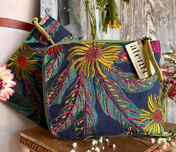 ATENTI "FLORA" Embroidered Tapestry Zippered Combo Lg Needle Case, Handmade USA