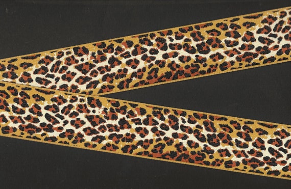 ANIMALS/PRINTS H-01-A Jacquard Ribbon Poly Trim 1-1/2" wide (38mm) Anna Marie Horner Black/Brown/Gold Leopard Print