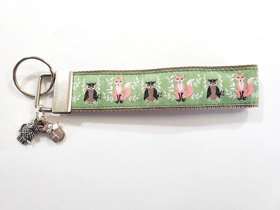 OWL & FOX Jacquard Ribbon/Nylon Web 1" wide (25mm) 5.5" long Key Fob w/Charms