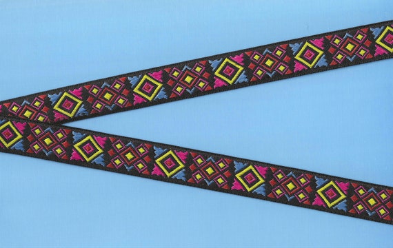 NATIVE AMERICAN D-01-B Jacquard Ribbon Poly Trim 3/4" Wide (20mm) Bright, Multi-Colorful Diamond Tribal Aztec Native Pattern