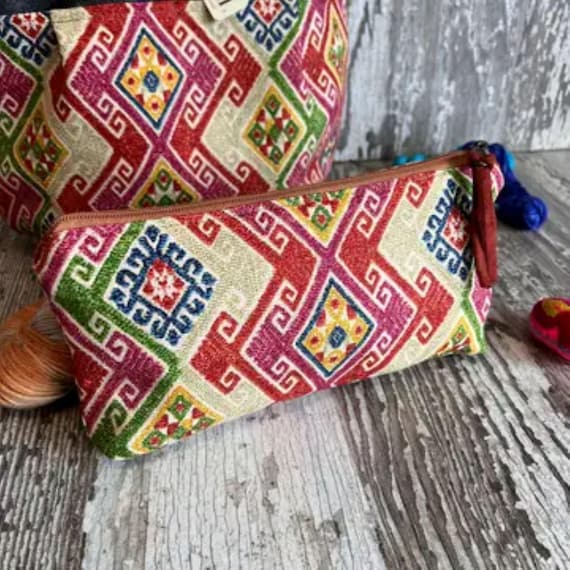 ATENTI "NALA" Southwest Tapestry Tall Tool Needle Arts/Knitting Accessory Cosmetic Pouch, Handmade USA