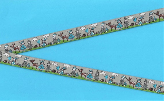 CHILDREN's Fairy Tales C-10-A Jacquard Ribbon Poly Trim, 5/8" Wide (16mm) FROLLEIN Design "Dwarf Meadow" Children with Animals