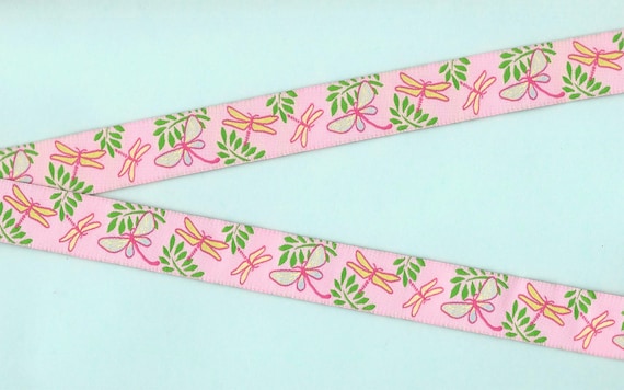 ANIMALS/Insects D-03-A Jacquard Ribbon Poly Trim 3/4" wide (20mm) Pink w/Dragonflies