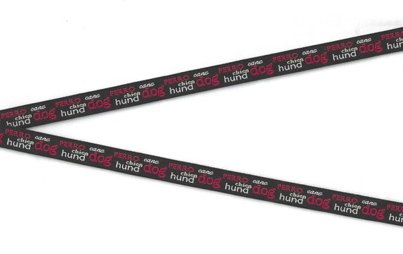 NOVELTY/Dogs B-01-A Jacquard Ribbon Polyester Trim 1/2" wide (13mm) Black Background w/"DOG" in Languages from Around the World