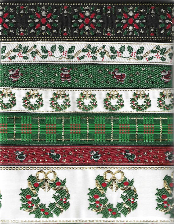 RIBBON PAK-132 Jacquard Ribbon Poly Trim (7yds) 1yd of 7 Different Holiday Christmas Ribbons
