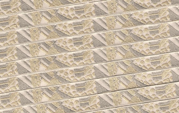 KAFKA A-13/03 Jacquard Ribbon Organic Cotton Woven Trim 3/8" wide (9mm) Abstract in Beige, Gray & Natural
