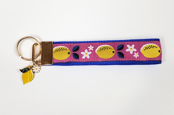 NOVELTY LEMONS & Flower Jacquard Ribbon/Nylon Web 1" wide (25mm) Key Fobs, Keychain, Key Wristlet, Luggage Tags, 5.5" long