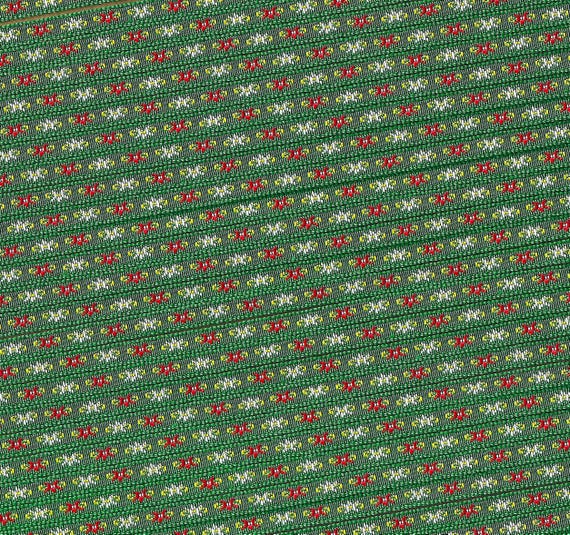 HOLIDAY A-02-A Jacquard Ribbon Poly Trim 1/8" wide (3mm) Green w/Red & White Flowers