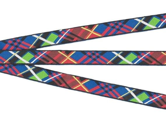 GEOMETRIC C-40-A Jacquard Ribbon Poly Trim 5/8" wide (16mm) Multi Colored Plaid