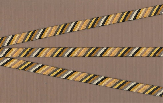 STRIPES B-02-A Jacquard Ribbon Poly Trim 1/2" Wide (13mm) Multi-Colored Diagonal Stripes in shades of Yellow, Gold & Brown, Lengths Vary