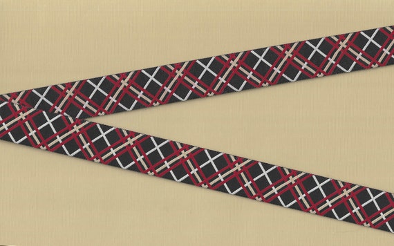 PLAIDS D-03-A Jacquard Ribbon Polyester Trim 3/4" Wide (20mm) Douglas Paquette, "Piccadilly Plaid" in Black w/Brown, Red & White