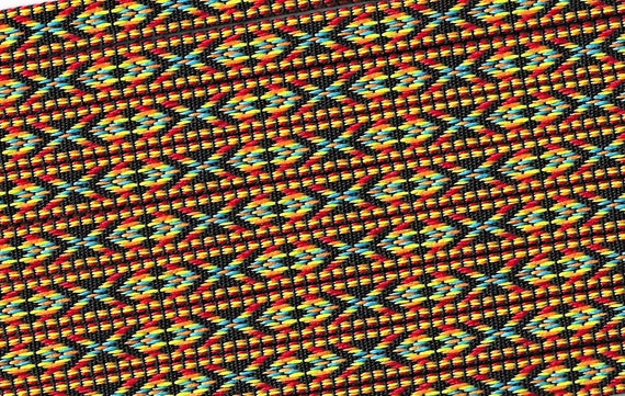 NATIVE AMERICAN A-07-B Jacquard Ribbon Polyester Trim 7/16" wide (12mm) Black w/Red, Orange, Lime, Turquoise & Yellow Diamond Design