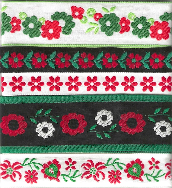 RIBBON PAK-114 Jacquard Cotton Ribbon (5yds) 1yd each of 5 Vintage Holiday Christmas Trims