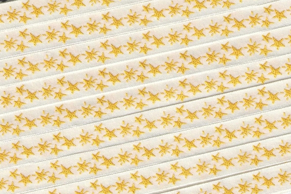 KAFKA A-15/10 Jacquard Ribbon Organic Cotton Trim 7/16" wide (10mm) Ivory w/Yellow Stars
