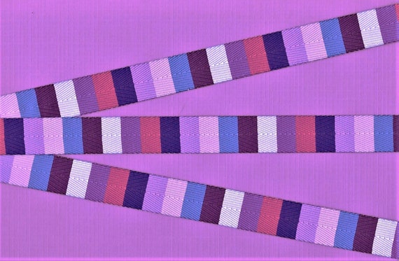 STRIPES D-03-B Jacquard Ribbon Poly Trim, 3/4" Wide (20mm) Stripes in Shades of Lilac, Purple, Magenta