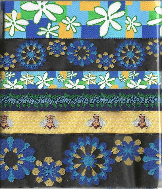 RIBBON PAK-26a Jacquard Ribbon Poly Trim (6yds) 1yd each of 6 Different Ribbons