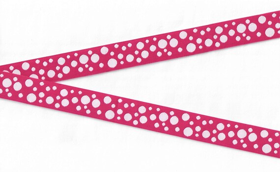 POLKA DOTS D-07-B Jacquard Ribbon Poly Trim 3/4" Wide (20mm) Douglas Paquette, Hot Pink Background w/White "Bubbles" Polka Dots