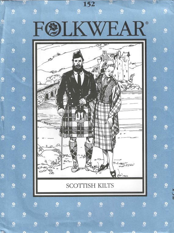 FOLKWEAR Patterns (Instructions/Pattern) #152 Scottish Kilt 36"-48" Waist New/Uncut Pattern