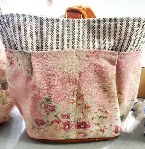 ATENTI Handmade Bags "ROSEWOOD" Floral Pattern in Warm Shades of Pink, 8-Pocket Tall Caddy Organizer, Needle Arts/Knitting Bag, Project Bag