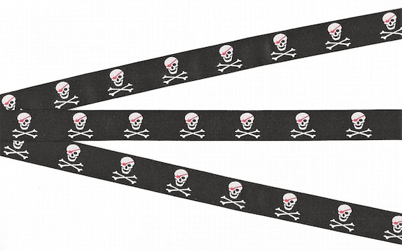 NOVELTY/Skulls C-10-A Jacquard Ribbon Poly Trim 5/8" wide (16mm) Crossbones & Jolly Roger Skulls