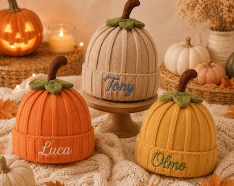 Personalized Pumpkin Halloween Hat, Custom Name Embroidered Baby Beanie, Cute Kids Fall Hat, Halloween Photo Prop, First Halloween Gift