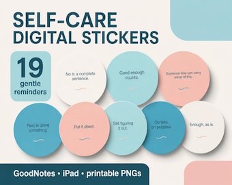 Self-Care Digital Stickers for GoodNotes | 19 Gentle Reminder PNG Planner Stickers