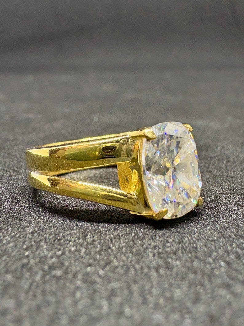 Elongated Cushion Cut Moissanite Engagement Ring, Split Shank Solitaire ...