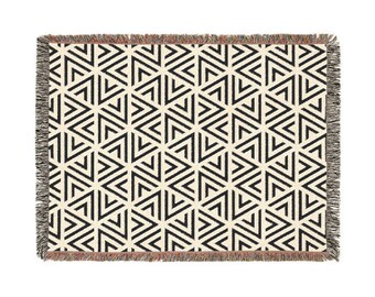 Geometric Triangle Pattern Woven Blanket | Mid Century Modern Throw