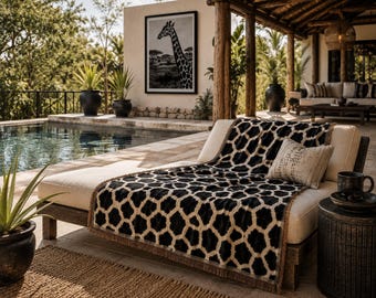 Couverture tissée à motif girafe | Jeté à motif animaux de safari
