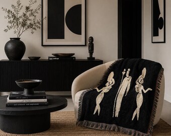 Gewebte Decke mit afrikanischen Tanzfiguren | Retro-Jazz-Tänzer-Überwurf