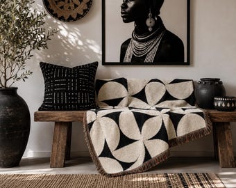 Retro Geometric Pattern Woven Blanket | Mid Century Modern Throw