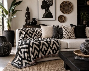 Geometric Arrow Pattern Woven Blanket | Tribal Diamond Throw