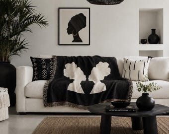 Silhouette Twin Profiles vävd filt | Afroamerikansk huvudbonad Silhouette pläd