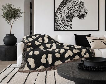 Couverture tissée à imprimé léopard, 100 % coton avec franges colorées, trois tailles