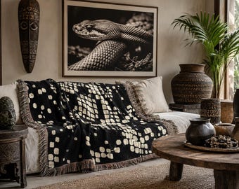 Couverture tissée à motif peau de serpent | Jeté géométrique à motif peau de serpent