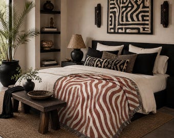 Gewebte Decke mit Zebrastreifen | Tagesdecke mit Tiermuster, Boho-Stil