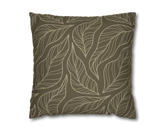 Kissenbezug mit neutralem Blattmotiv | Quadratischer Kissenbezug, botanische Akzente