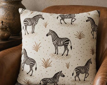 Zebra Pillow, Neutral 100% Spun Polyester Square Cover