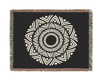 Afrikanische Mandala-Kreis-Webdecke | Geometrische Boho-Decke