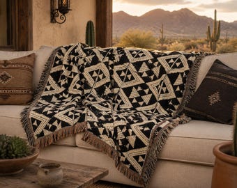 Geometric Tribal Diamond Woven Blanket | Aztec Pattern Throw